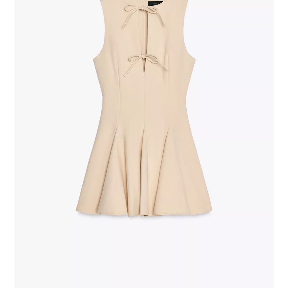 ZARA Godet Bow Short Dress - Biege - M